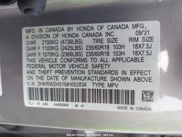 Photo 8 VIN: 2HKRW2H51MH682834 - HONDA CR-V 