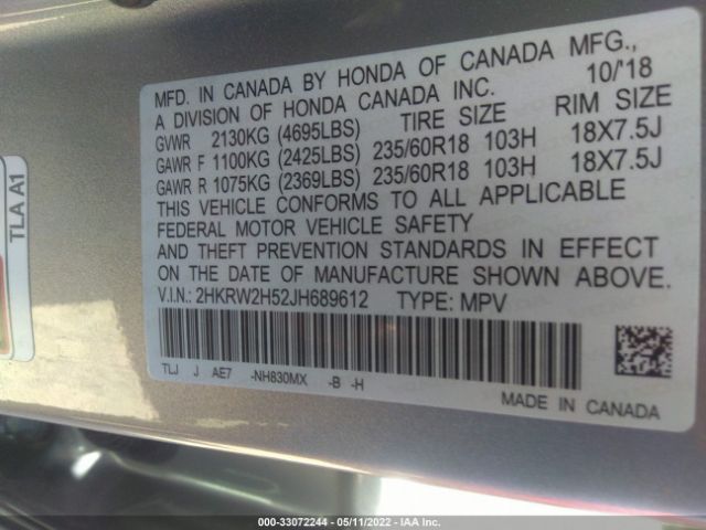 Photo 8 VIN: 2HKRW2H52JH689612 - HONDA CR-V 