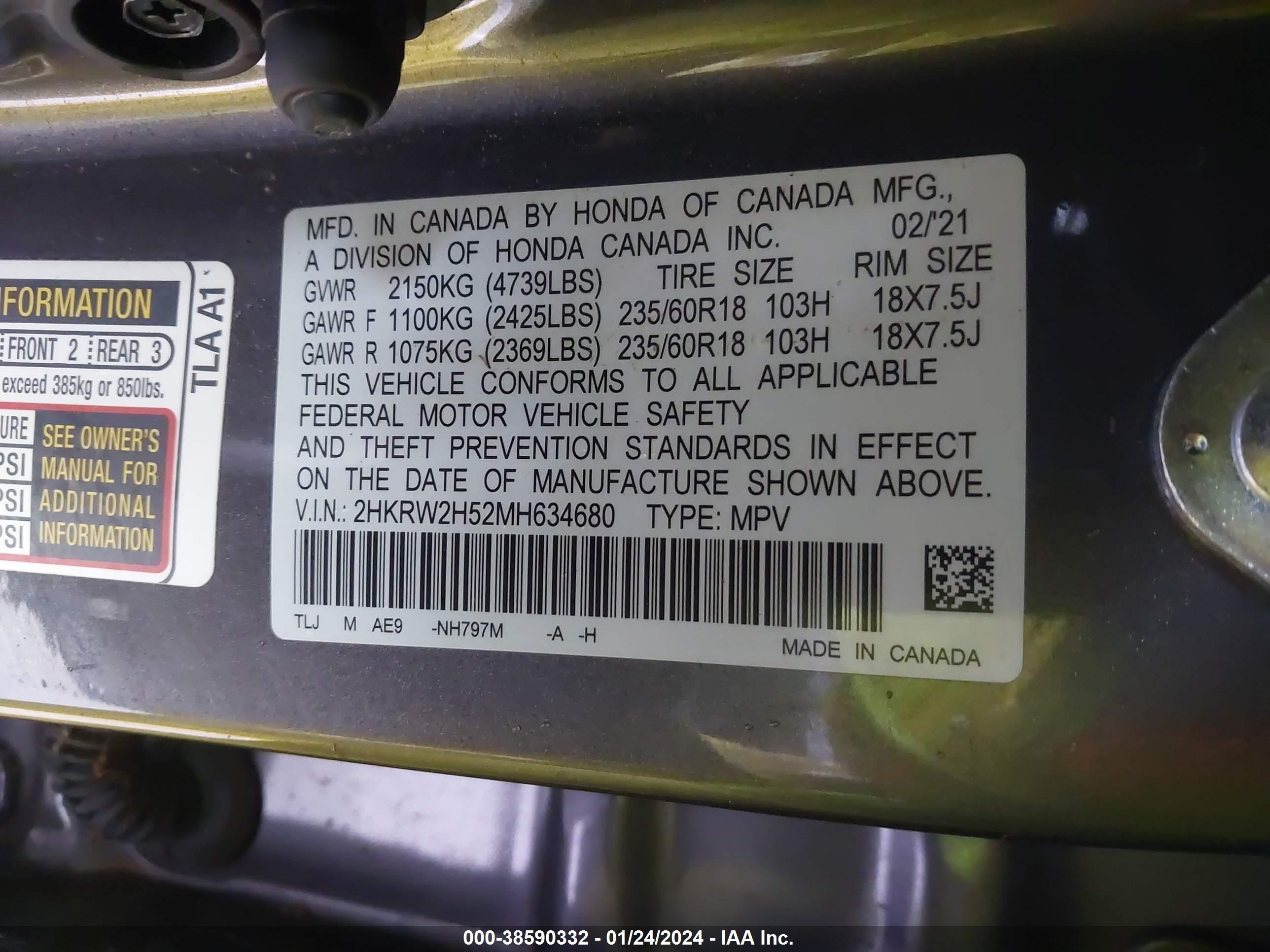 Photo 8 VIN: 2HKRW2H52MH634680 - HONDA CR-V 