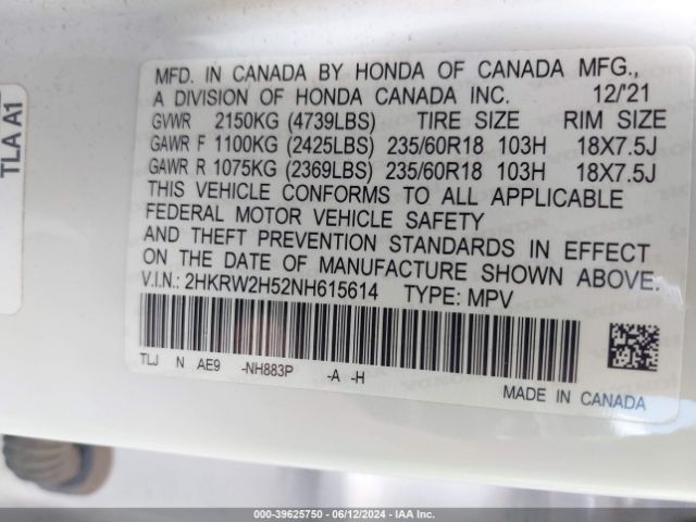 Photo 8 VIN: 2HKRW2H52NH615614 - HONDA CR-V 