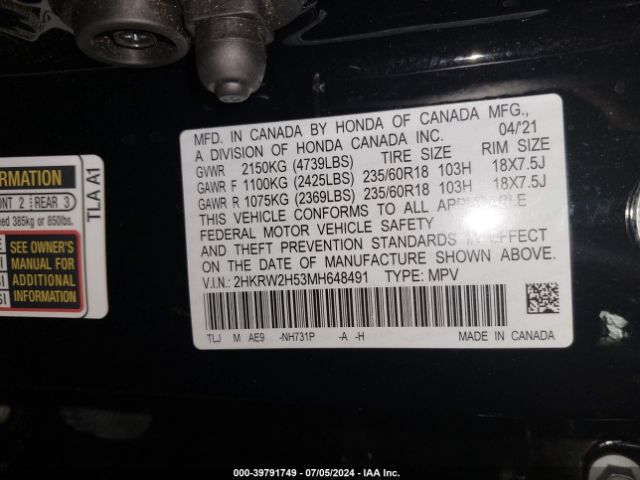 Photo 8 VIN: 2HKRW2H53MH648491 - HONDA CR-V 