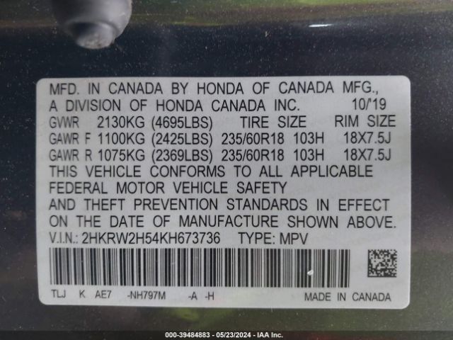 Photo 8 VIN: 2HKRW2H54KH673736 - HONDA CR-V 