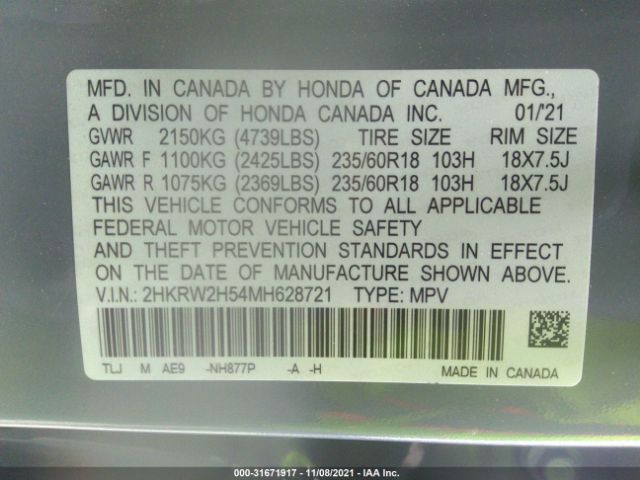 Photo 8 VIN: 2HKRW2H54MH628721 - HONDA CR-V 