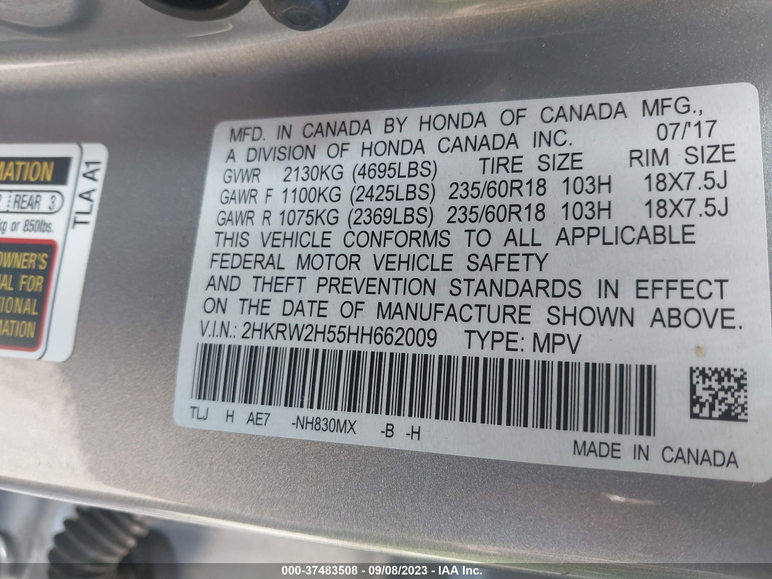 Photo 8 VIN: 2HKRW2H55HH662009 - HONDA CR-V 