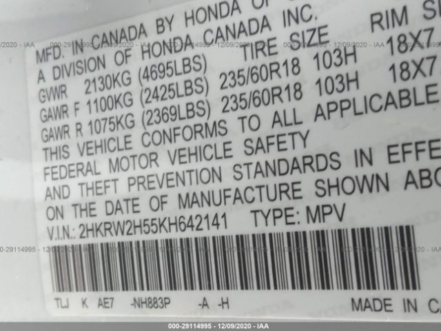 Photo 8 VIN: 2HKRW2H55KH642141 - HONDA CR-V 