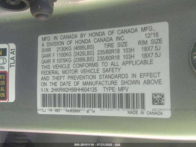 Photo 8 VIN: 2HKRW2H56HH604135 - HONDA CR-V 