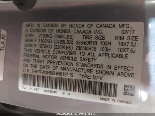 Photo 8 VIN: 2HKRW2H56HH619119 - HONDA CR-V 