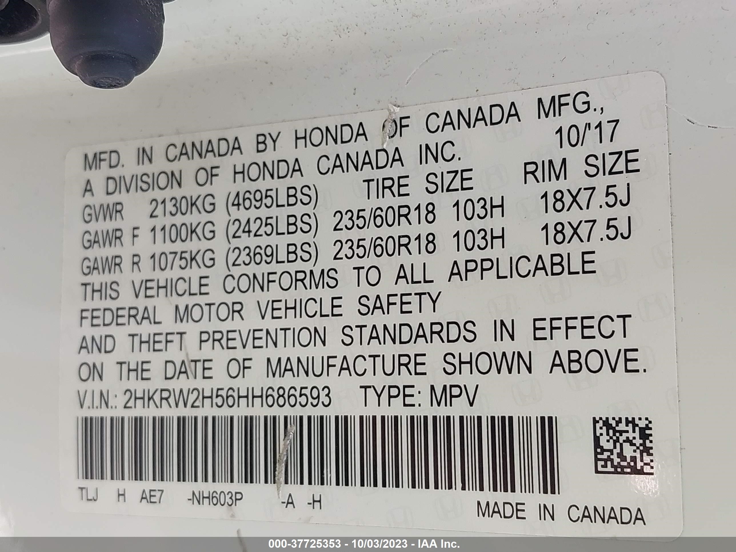 Photo 8 VIN: 2HKRW2H56HH686593 - HONDA CR-V 