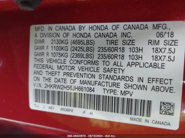 Photo 8 VIN: 2HKRW2H56JH661084 - HONDA CR-V 