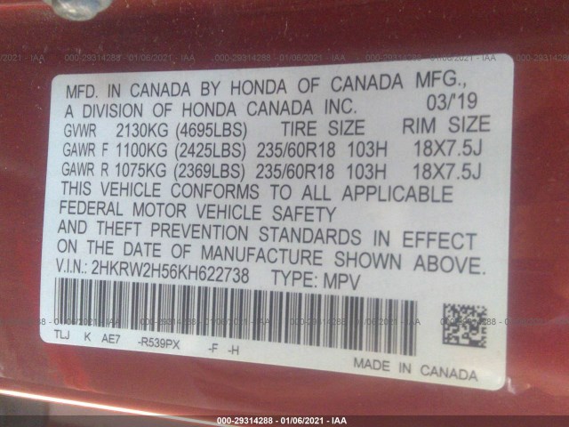 Photo 8 VIN: 2HKRW2H56KH622738 - HONDA CR-V 