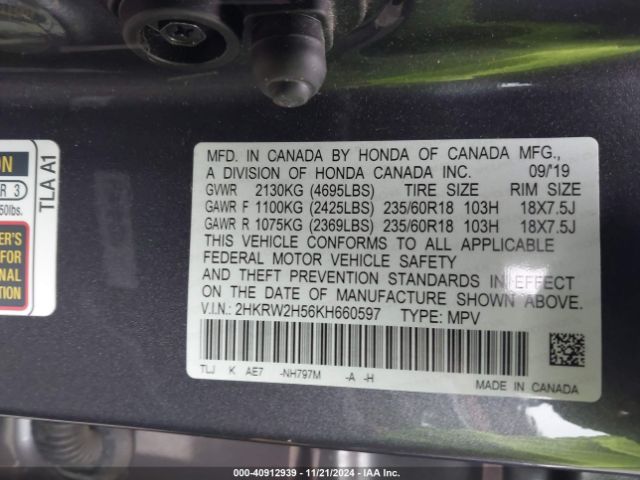 Photo 8 VIN: 2HKRW2H56KH660597 - HONDA CR-V 