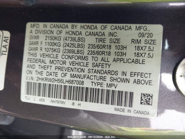 Photo 8 VIN: 2HKRW2H56LH687008 - HONDA CR-V 