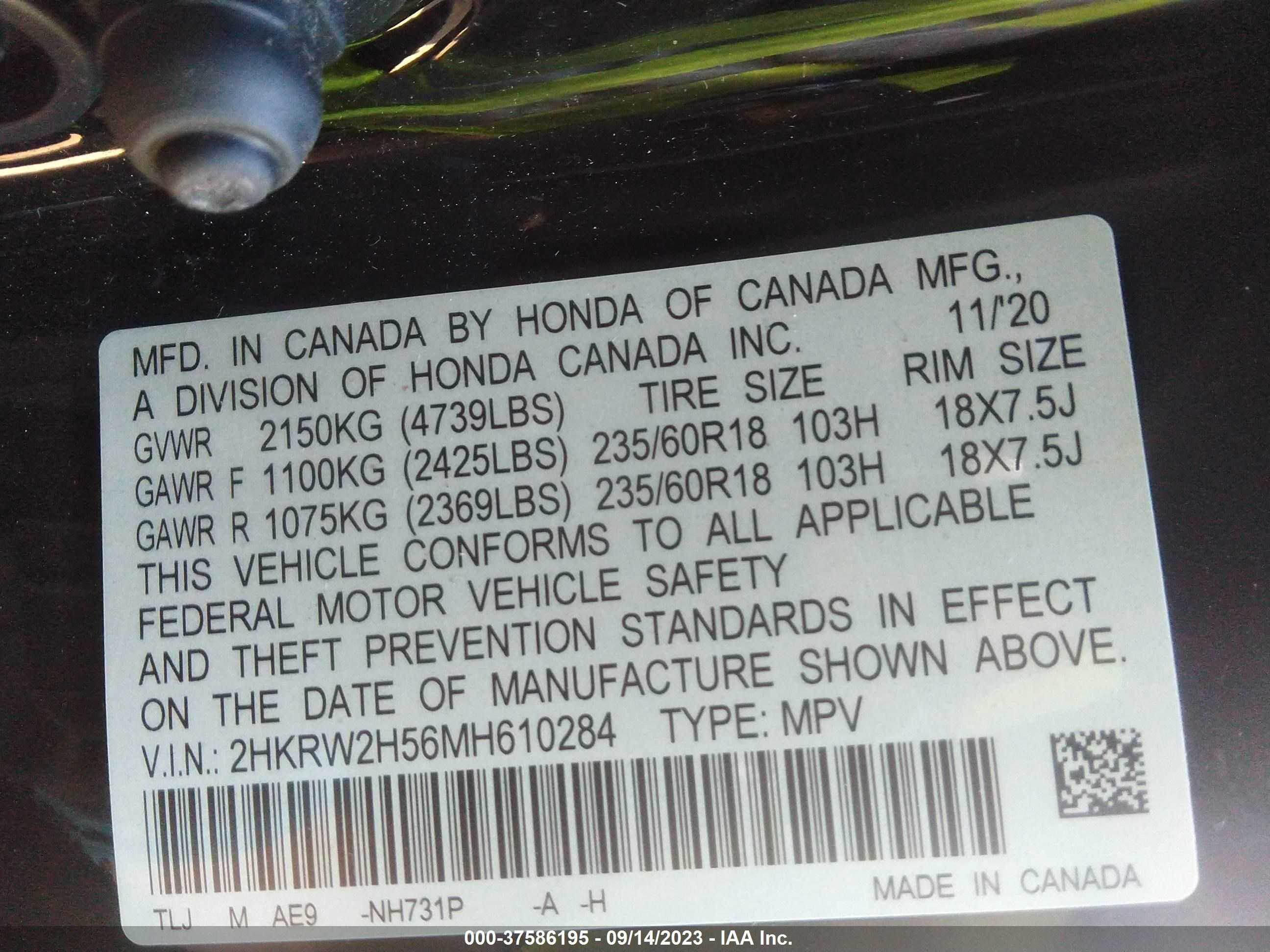 Photo 8 VIN: 2HKRW2H56MH610284 - HONDA CR-V 