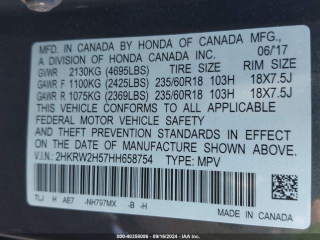 Photo 8 VIN: 2HKRW2H57HH658754 - HONDA CR-V 