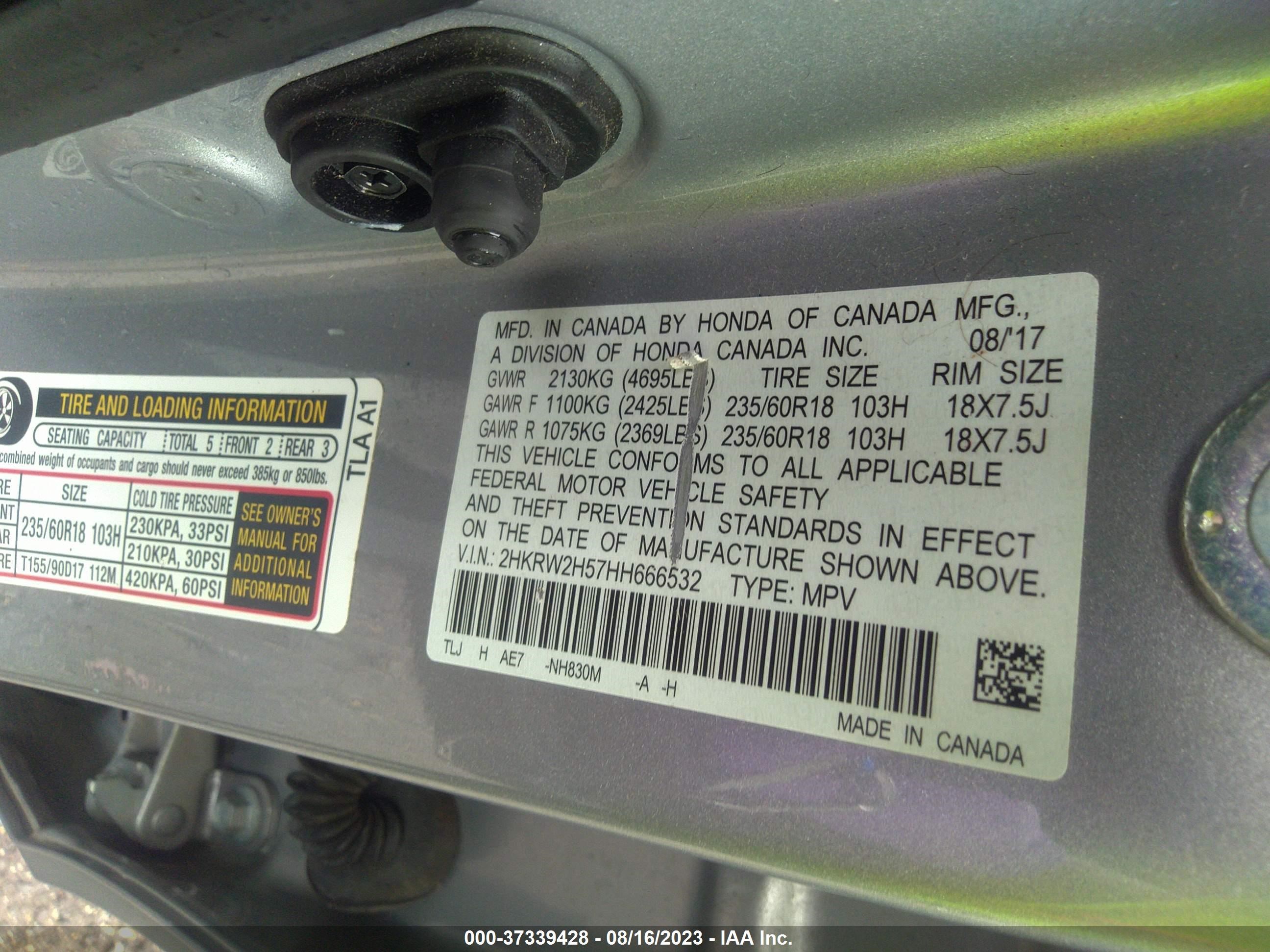 Photo 8 VIN: 2HKRW2H57HH666532 - HONDA CR-V 