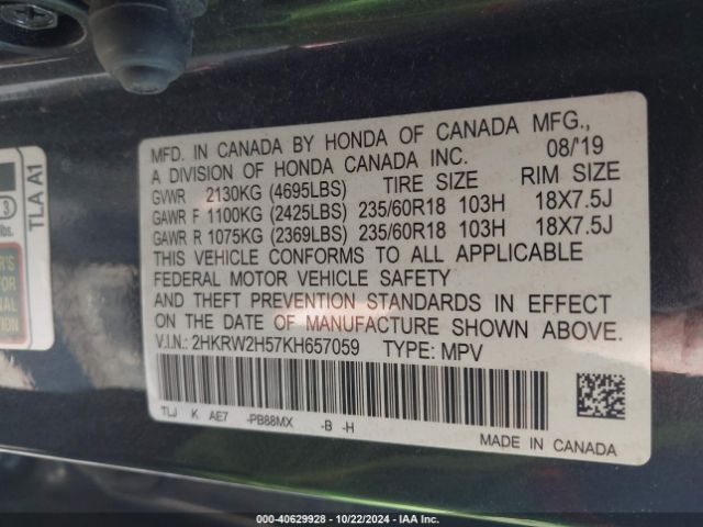 Photo 8 VIN: 2HKRW2H57KH657059 - HONDA CR-V 