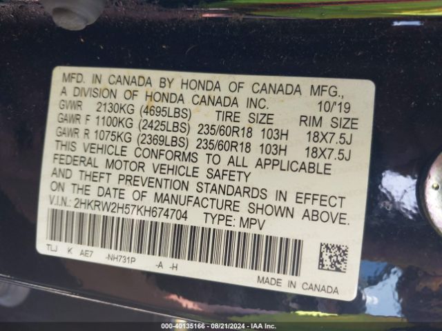 Photo 8 VIN: 2HKRW2H57KH674704 - HONDA CR-V 