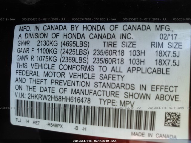 Photo 8 VIN: 2HKRW2H58HH616478 - HONDA CR-V 