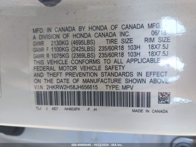 Photo 8 VIN: 2HKRW2H58JH656615 - HONDA CR-V 