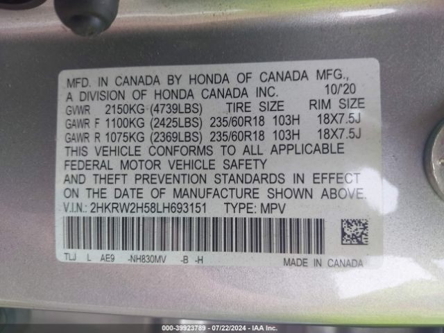 Photo 8 VIN: 2HKRW2H58LH693151 - HONDA CR-V 