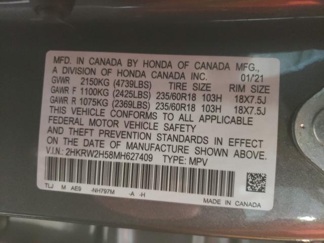 Photo 9 VIN: 2HKRW2H58MH627409 - HONDA CR-V EX 