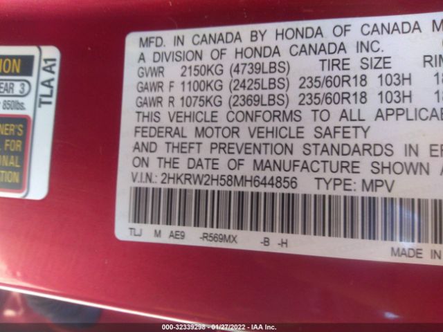 Photo 8 VIN: 2HKRW2H58MH644856 - HONDA CR-V 