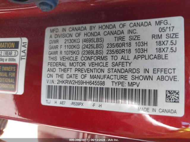 Photo 8 VIN: 2HKRW2H59HH645598 - HONDA CR-V 