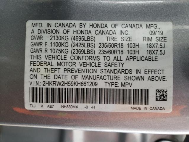 Photo 9 VIN: 2HKRW2H59KH661209 - HONDA CR-V EX 