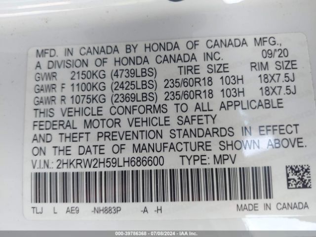 Photo 8 VIN: 2HKRW2H59LH686600 - HONDA CR-V 