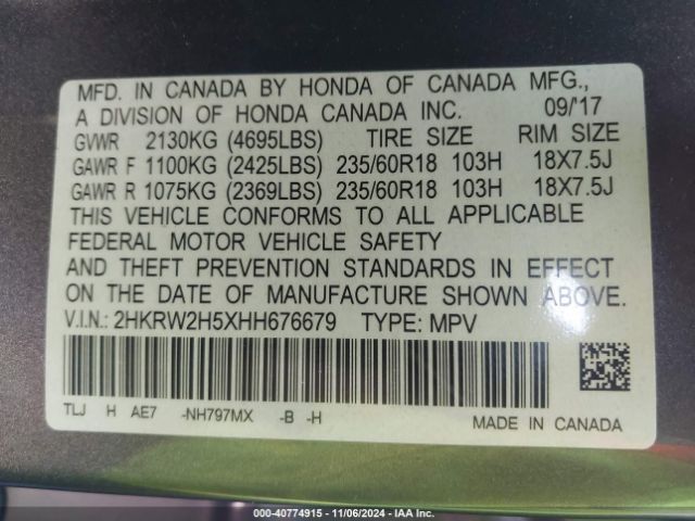 Photo 8 VIN: 2HKRW2H5XHH676679 - HONDA CR-V 