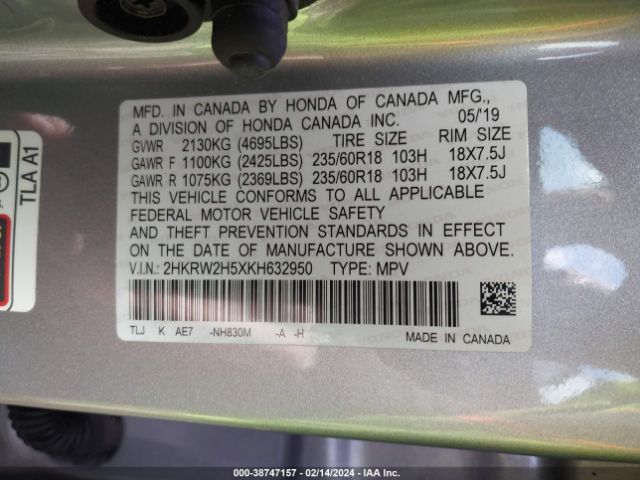 Photo 8 VIN: 2HKRW2H5XKH632950 - HONDA CR-V 