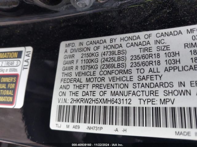 Photo 8 VIN: 2HKRW2H5XMH643112 - HONDA CR-V 