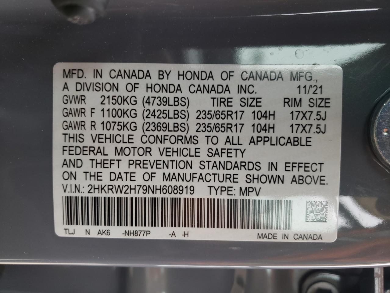 Photo 13 VIN: 2HKRW2H79NH608919 - HONDA CR-V 