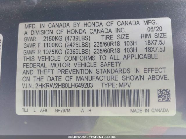 Photo 8 VIN: 2HKRW2H80LH649283 - HONDA CR-V 