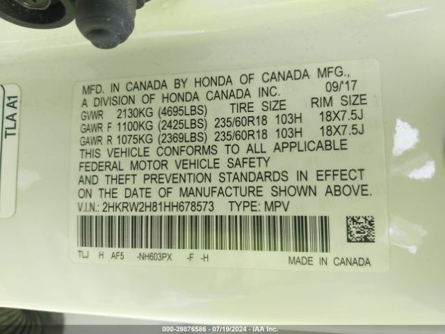 Photo 8 VIN: 2HKRW2H81HH678573 - HONDA CR-V 