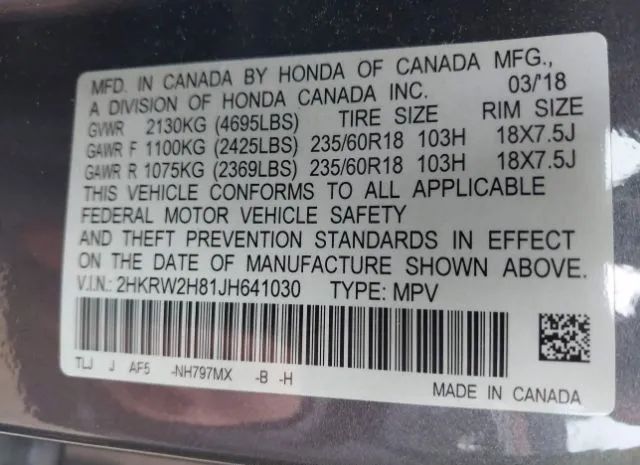 Photo 8 VIN: 2HKRW2H81JH641030 - HONDA CR-V 