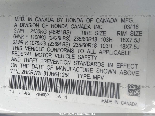 Photo 8 VIN: 2HKRW2H81JH641254 - HONDA CR-V 