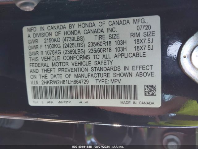 Photo 8 VIN: 2HKRW2H81LH664729 - HONDA CR-V 