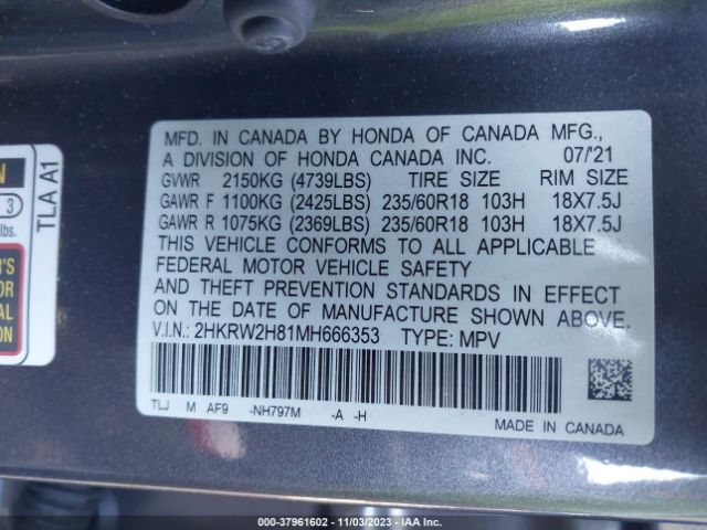 Photo 8 VIN: 2HKRW2H81MH666353 - HONDA CR-V 