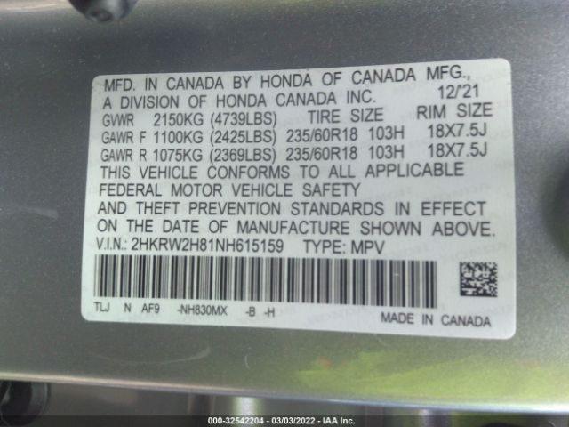 Photo 8 VIN: 2HKRW2H81NH615159 - HONDA CR-V 