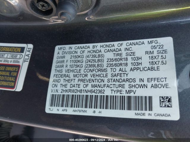 Photo 8 VIN: 2HKRW2H81NH642362 - HONDA CR-V 