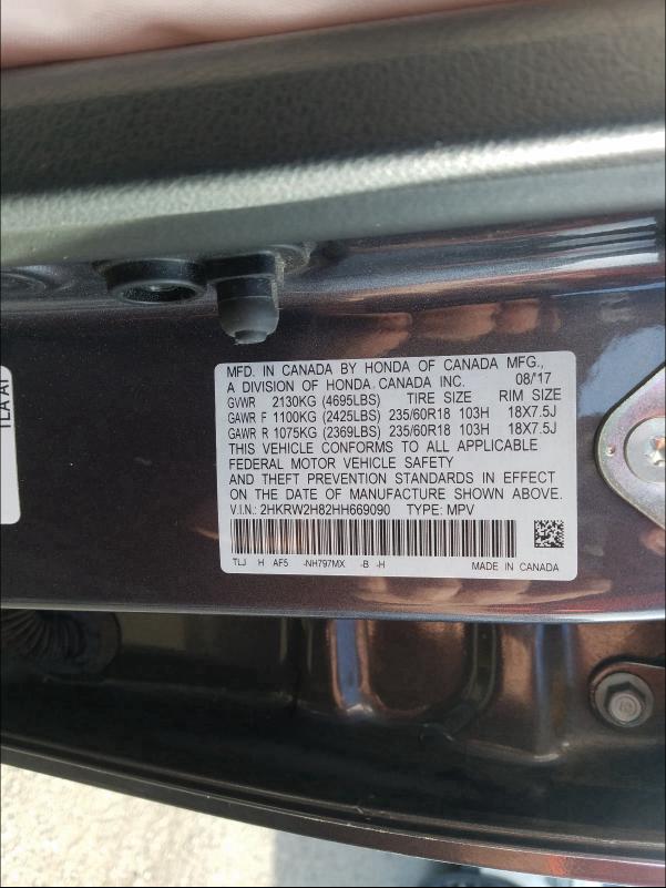 Photo 9 VIN: 2HKRW2H82HH669090 - HONDA CR-V EXL 