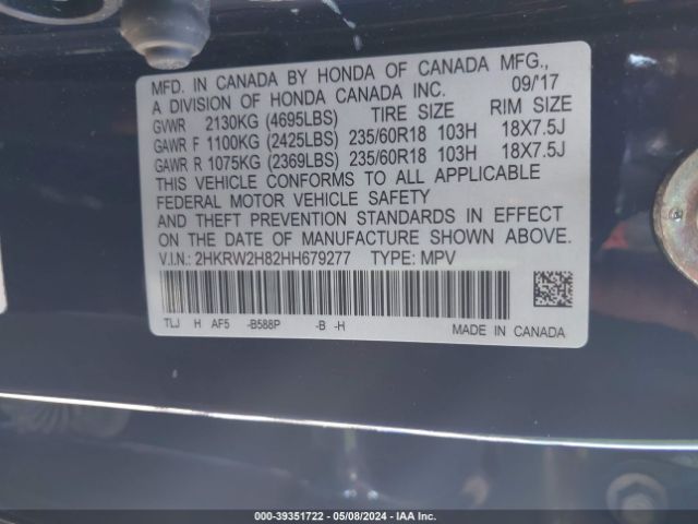 Photo 8 VIN: 2HKRW2H82HH679277 - HONDA CR-V 