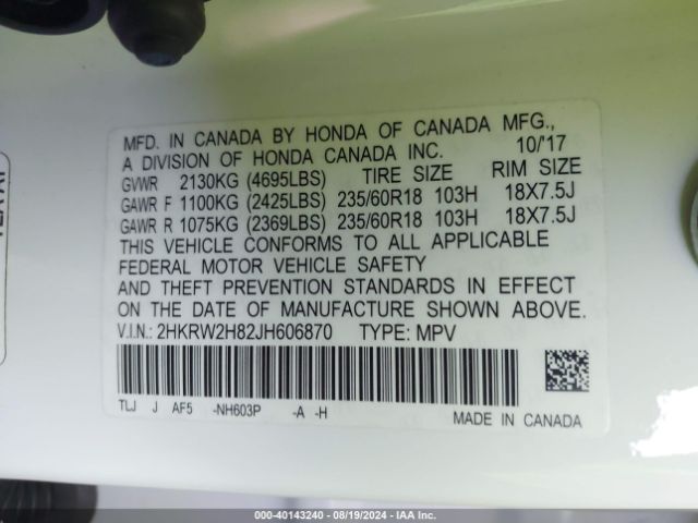 Photo 8 VIN: 2HKRW2H82JH606870 - HONDA CR-V 