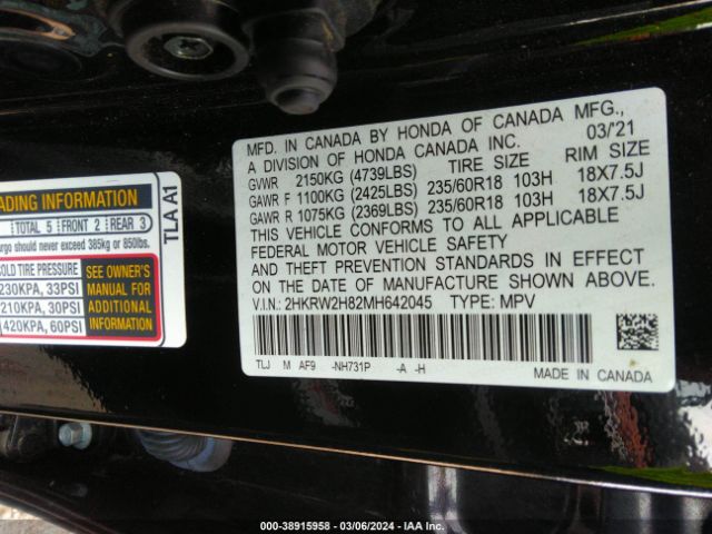 Photo 8 VIN: 2HKRW2H82MH642045 - HONDA CR-V 