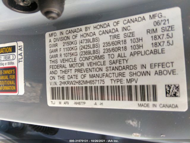 Photo 8 VIN: 2HKRW2H82MH657175 - HONDA CR-V 