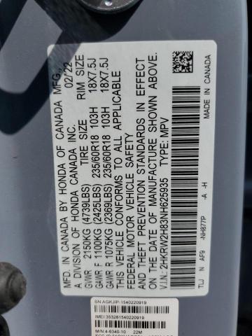 Photo 11 VIN: 2HKRW2H83NH625935 - HONDA CR-V EXL 