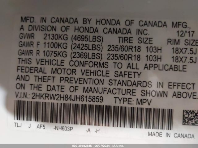 Photo 8 VIN: 2HKRW2H84JH615859 - HONDA CR-V 