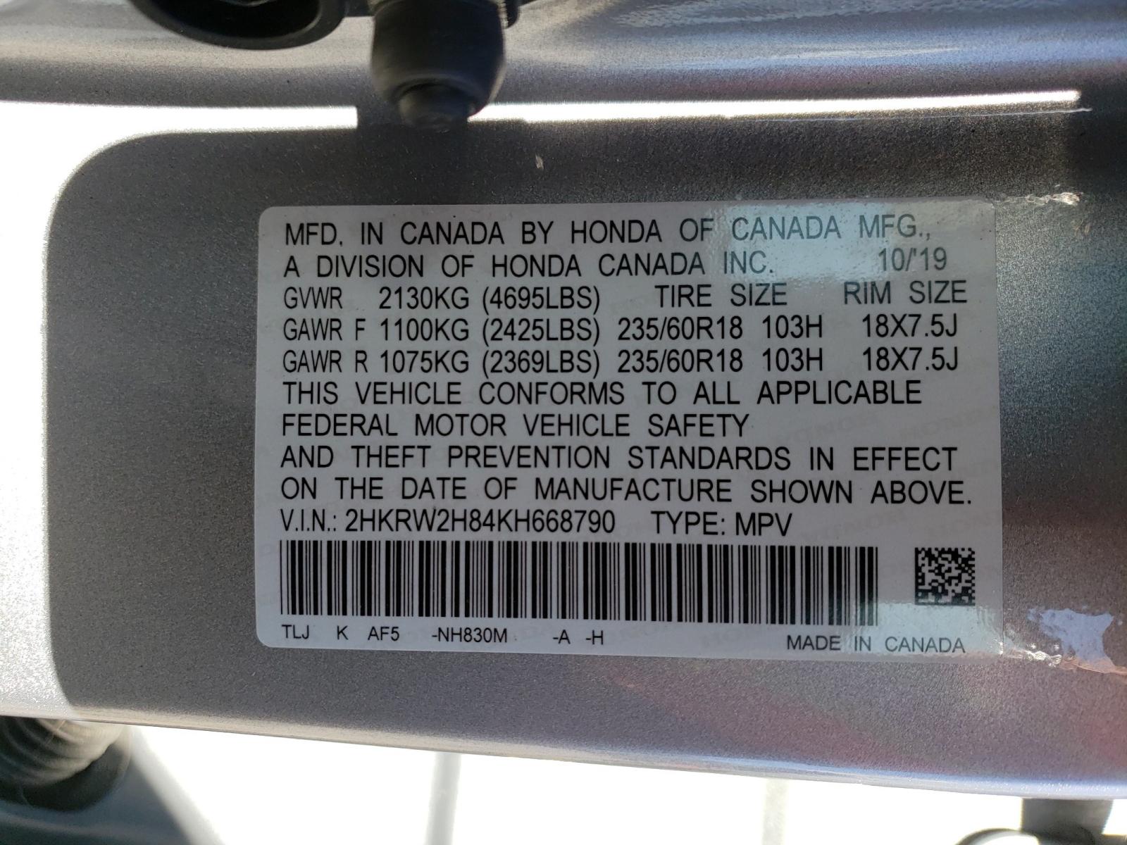 Photo 9 VIN: 2HKRW2H84KH668790 - HONDA CR-V EXL 