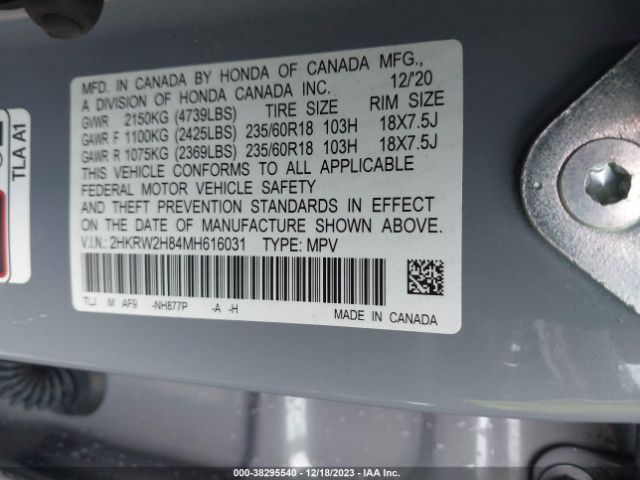 Photo 8 VIN: 2HKRW2H84MH616031 - HONDA CR-V 